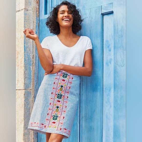 Boden Dresses & Skirts - Boden Women's Victoria Embroidered Striped Pencil Mini Skirt Size 14 Floral...